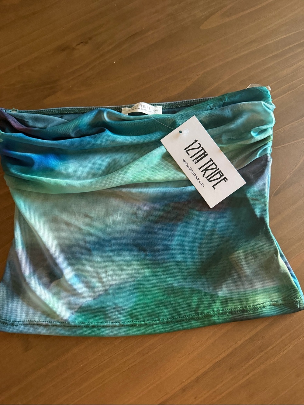 12th Tribe Green Teal Blue Ombre Strapless Crop Top